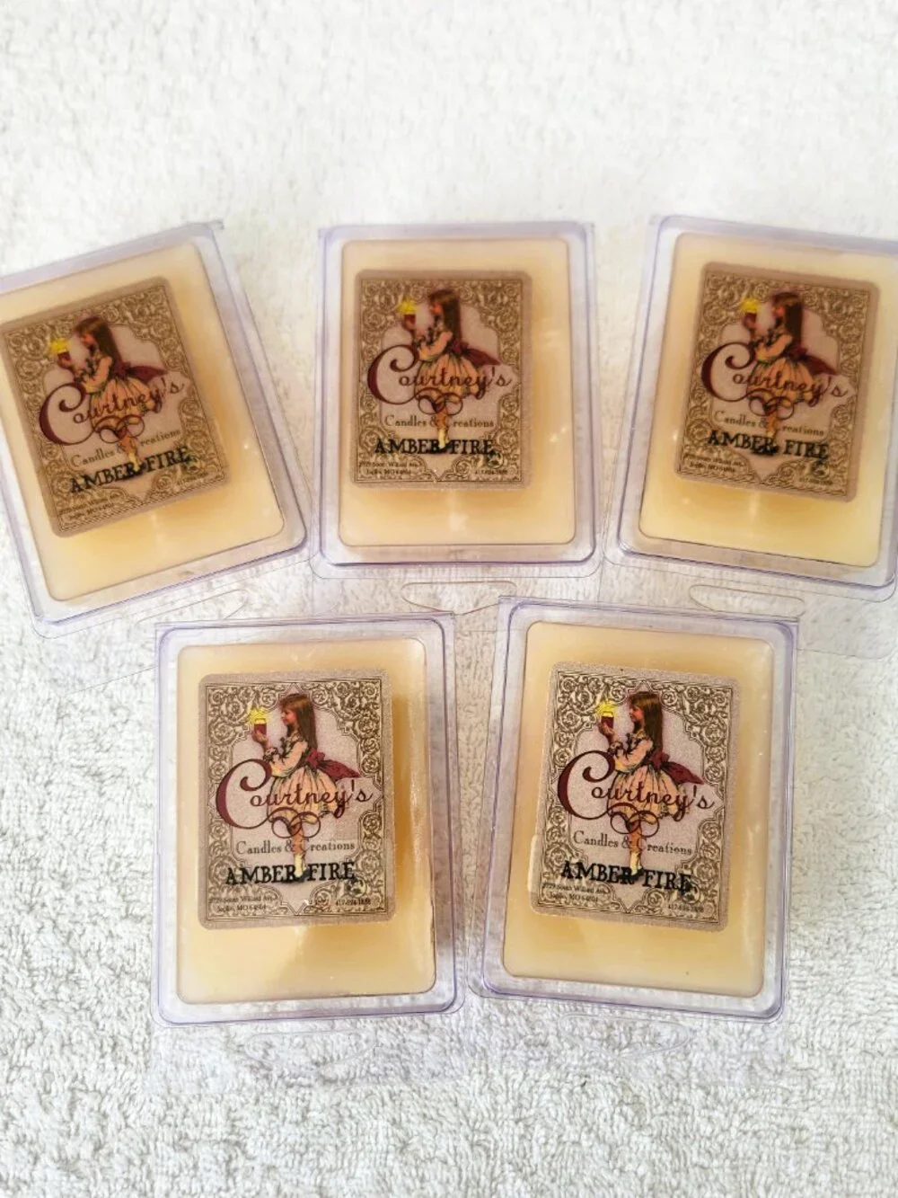 Courtney's Candles Amber Fire Wax Melts Clamshell Lot of 5 Handmade Soy Blend